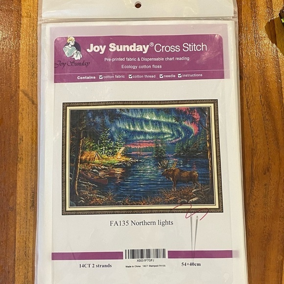 JOY SUNDAY 14 count stamped counted cross stitch kit FA135 Northern Lights - Picture 7 of 7